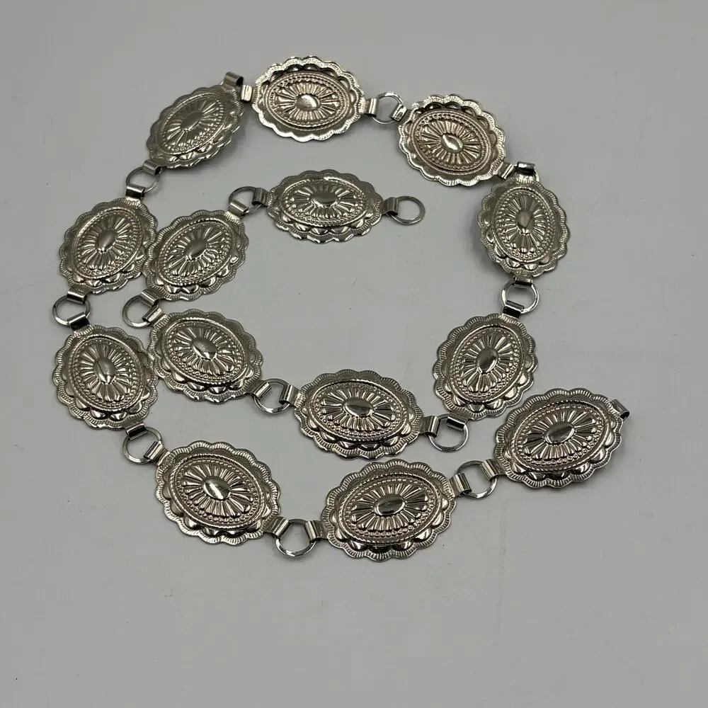 Western Cowgirl Silver-Tone Concho Chain Belt Oval Links Adjustable up to 36